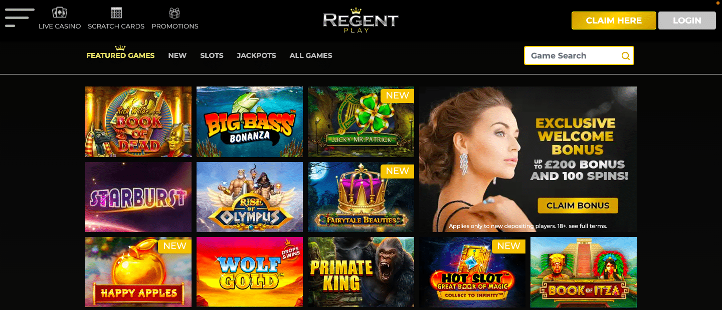 Regent Play Casino Homepage
