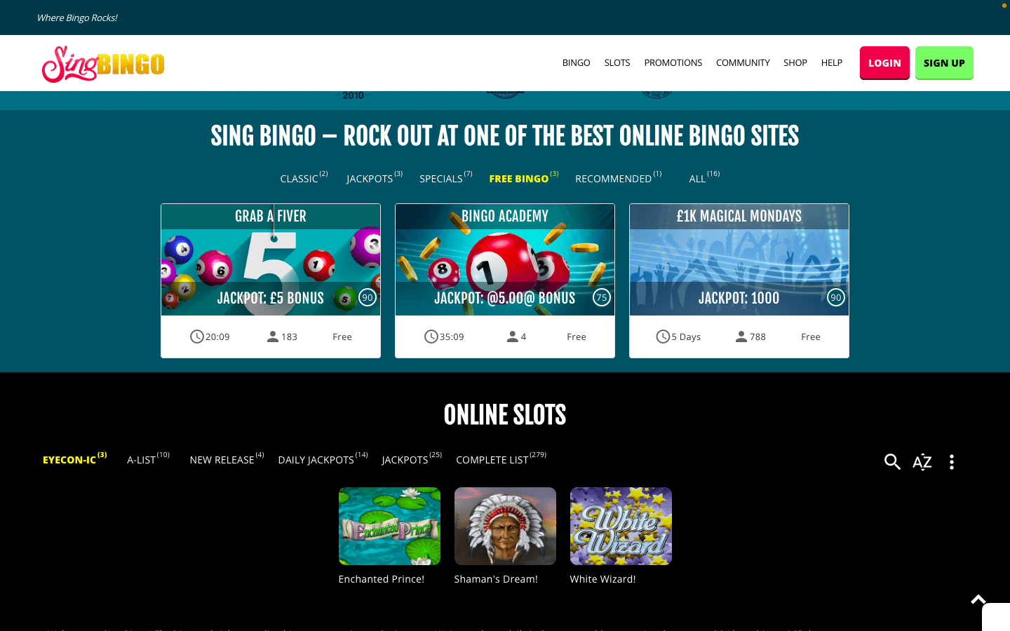 sing bingo homepage